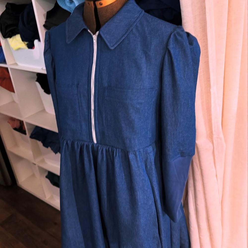 Elegant Blue Long Sleeve Denim Dress